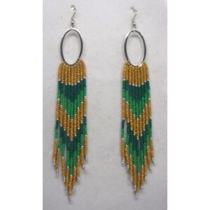 Earrings Beaded Wheat, Greens, and Silver